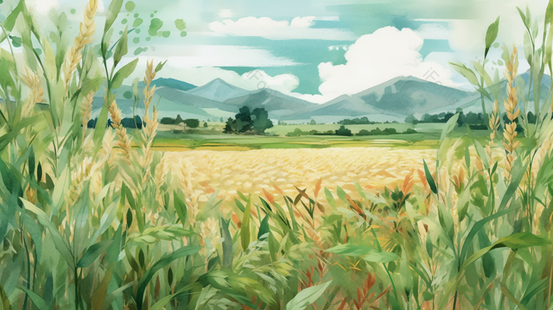 绿色麦田抽象手绘插画,插画/手绘图,插画/手绘图库,插画/手绘图下载,插画/手绘